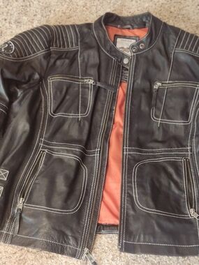 Harley-Davidson Black Leather Jacket with Orange Lining